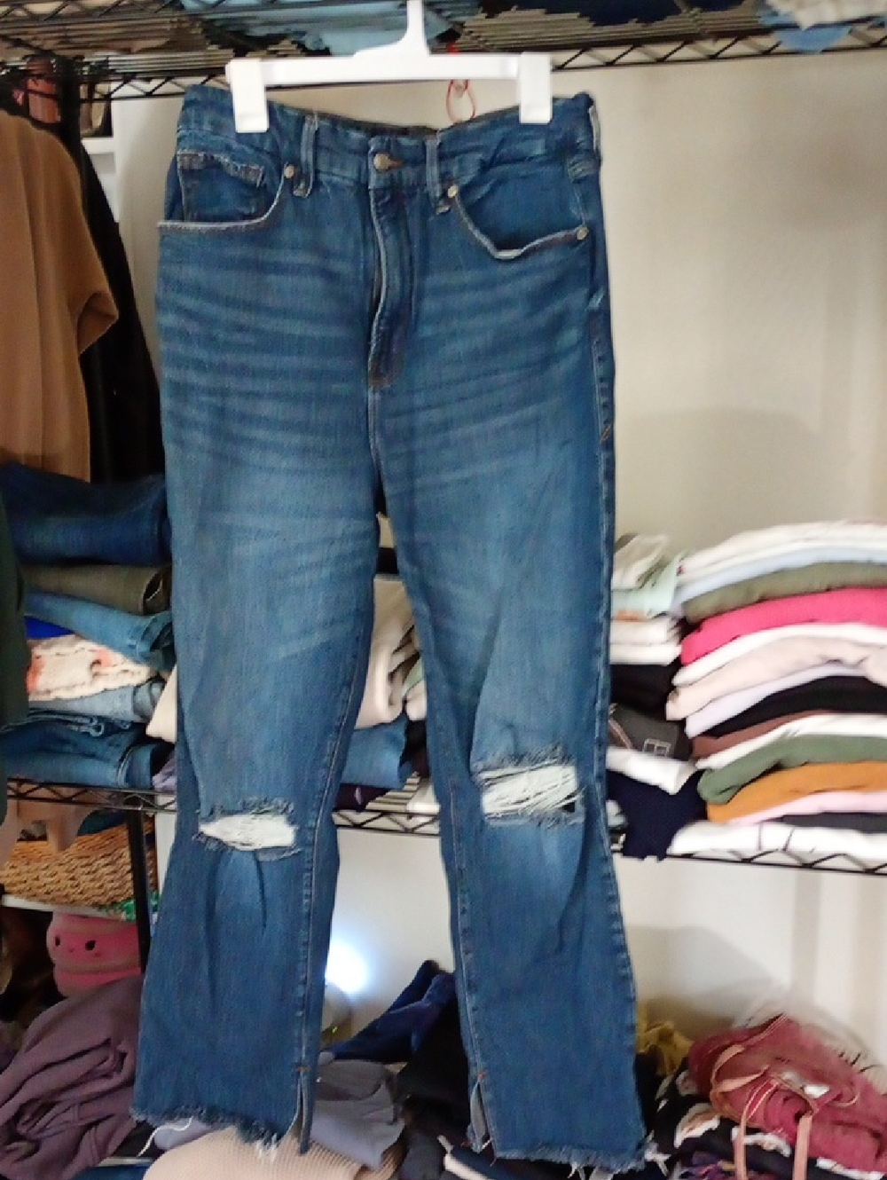 Good American Classic Blue Denim Jeans with Orange Stitching Size 12